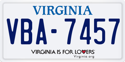 VA license plate VBA7457