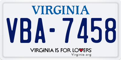 VA license plate VBA7458