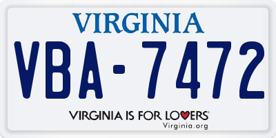 VA license plate VBA7472