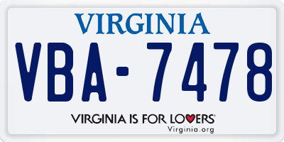 VA license plate VBA7478