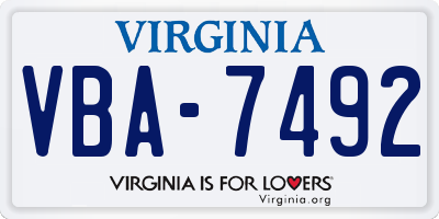 VA license plate VBA7492