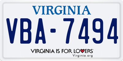 VA license plate VBA7494