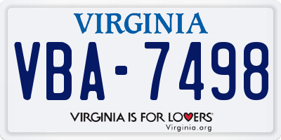 VA license plate VBA7498