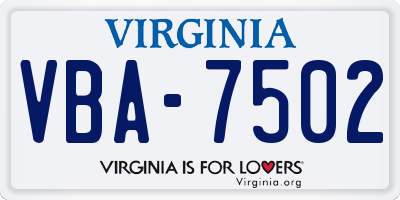 VA license plate VBA7502