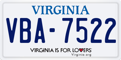 VA license plate VBA7522