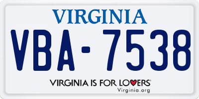 VA license plate VBA7538