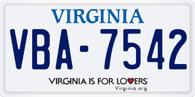 VA license plate VBA7542
