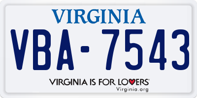 VA license plate VBA7543