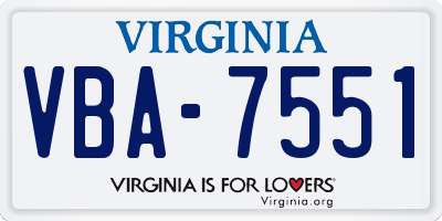 VA license plate VBA7551