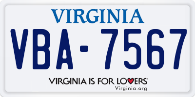 VA license plate VBA7567