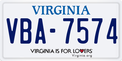 VA license plate VBA7574