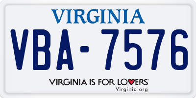 VA license plate VBA7576