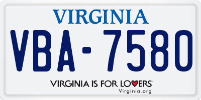 VA license plate VBA7580