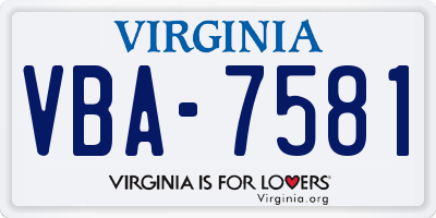 VA license plate VBA7581