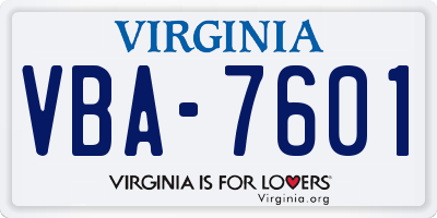 VA license plate VBA7601