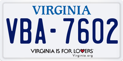 VA license plate VBA7602
