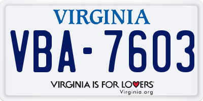 VA license plate VBA7603