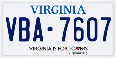 VA license plate VBA7607