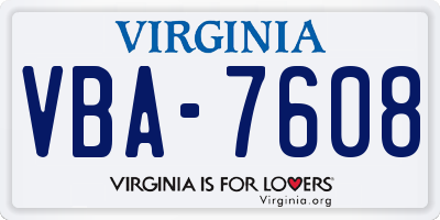 VA license plate VBA7608