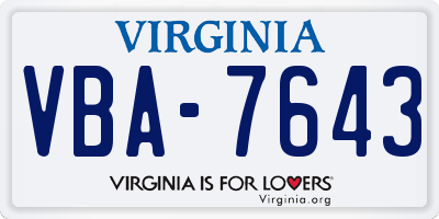 VA license plate VBA7643