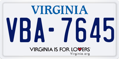 VA license plate VBA7645