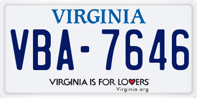 VA license plate VBA7646