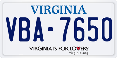 VA license plate VBA7650