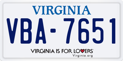 VA license plate VBA7651