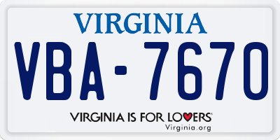 VA license plate VBA7670