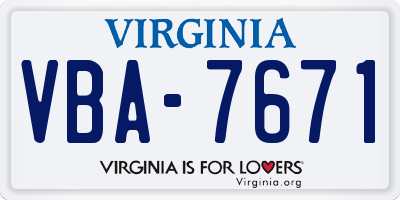 VA license plate VBA7671