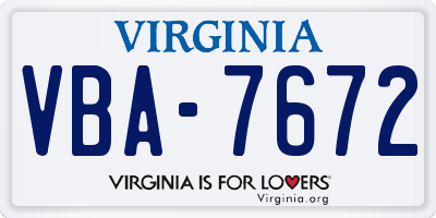 VA license plate VBA7672