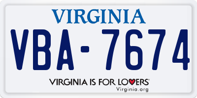 VA license plate VBA7674