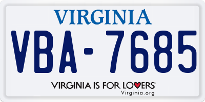 VA license plate VBA7685