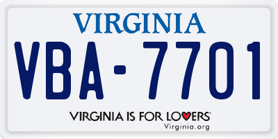 VA license plate VBA7701
