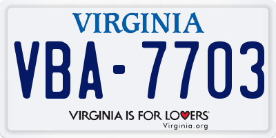 VA license plate VBA7703