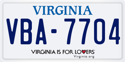 VA license plate VBA7704