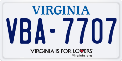 VA license plate VBA7707