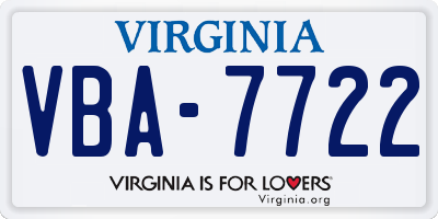 VA license plate VBA7722