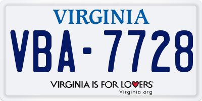 VA license plate VBA7728