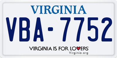 VA license plate VBA7752