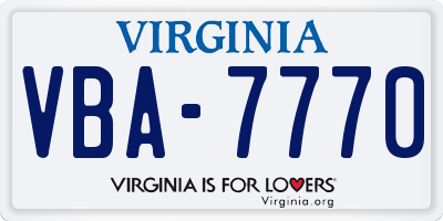 VA license plate VBA7770