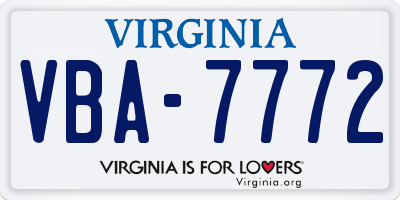 VA license plate VBA7772