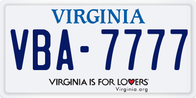 VA license plate VBA7777