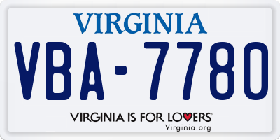 VA license plate VBA7780