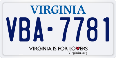 VA license plate VBA7781
