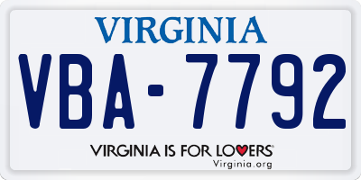VA license plate VBA7792