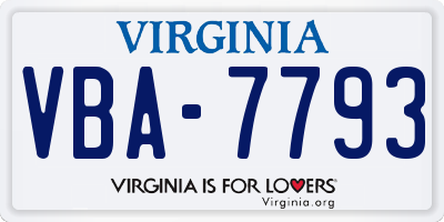 VA license plate VBA7793