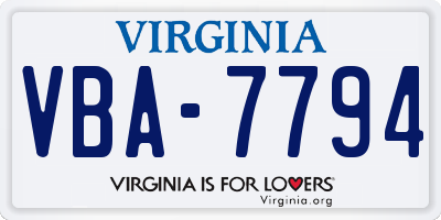 VA license plate VBA7794
