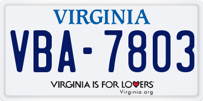 VA license plate VBA7803