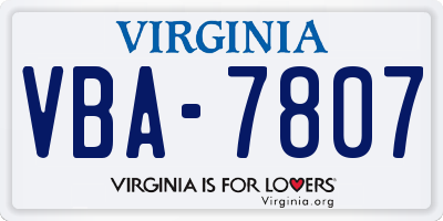 VA license plate VBA7807